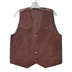 Costume western EXIT uomo M gilet pelle marrone tasca frontale a scatto - Foto 1 di 10