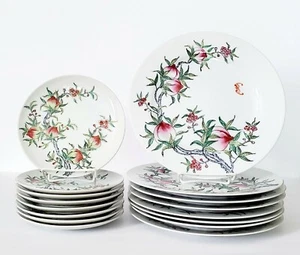 (16) CHINESE FAMILLE ROSE CHINOISERIE PORCELAIN PEACH BLOSSOM EXPORT PLATES - Picture 1 of 10