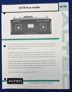 Vintage Altec Lansing Spec Sheet / 9477B Amplifier - Imagen 1 de 1