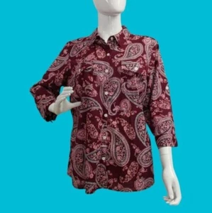 Croft & Barrow Damen Bluse rot Größe Large 3/4 Arm Blumenmuster Kragen - Bild 1 von 9