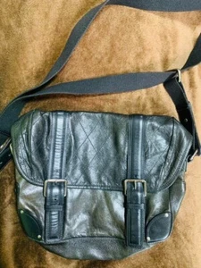 Chloe Leather Messenger Bag Black Flap double belt Canvas strap Shoulder Plain - Picture 1 of 6