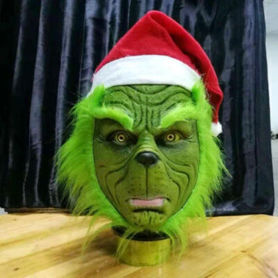 The Grinch Full Head Latex Mask Hat Monster Costume Christmas Cosplay Gift UK - Image 1 of 4