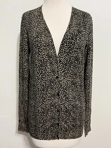Ann Taylor Cotton-Blend V-Neck Cardigan Sweater Brown & Tan Animal Print Size M - Picture 1 of 17