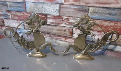 ANCIENNE PAIRE STATUETTE HIPPOCAMPE DE GONDOLE VÉNITIENNE CHEVAUX BRONZE SCULPTE - Photo 1/4