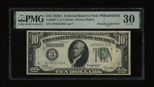 DBR 1928-A $10 Philadelphia Numeral Fr. 2001-C PMG 30 Serial C07632456A - Picture 1 of 2