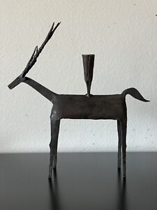 Vintage Brutalist MCM Iron/Metal Deer/Gazelle/Antelope Candleholder/Sculpture