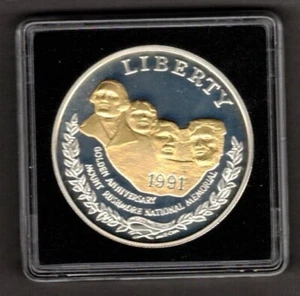 Estados Unidos - 1 dólar 1991 - Mount Rushmore - Plata 900 + Goldvered. - PP - Imagen 1 de 3
