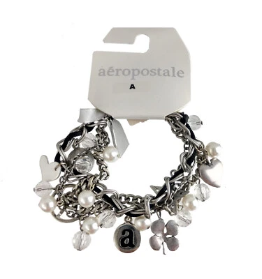 Pulsera Aeropostale Inicial Letra A Dije Cuentas Tono Plata Cadena 7" Nueva con Etiquetas Foto 1 de 2