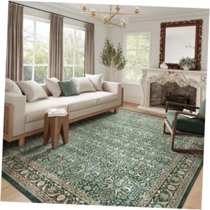 8x10 Rugs for Living Room, Christmas Rug Vintage Large Rugs, 8' x 10' Green - Picture 1 of 7