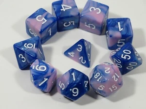 NEW RPG Dice 10pc - Twisted Blue-Pink - 1 @ D4 D8 D10 D12 D20 D00-10 & 4 D6 - Picture 1 of 3