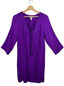Diane Von Furstenberg Parlian Purple 3/4 Sleeve Tunic Shift Dress Size 10 Tassel - Picture 1 of 10