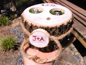 Caja portadora de anillo personalizada, almohada de boda rústica alternativa JA - Imagen 1 de 6