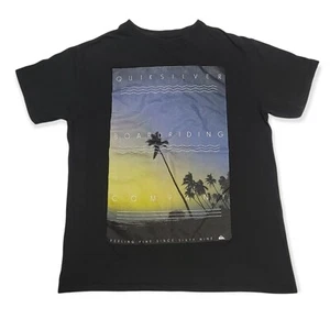 Quiksilver T-Shirt Boys Youth Medium Black Graphics Short Sleeve Palm Trees - Picture 1 of 7