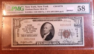 1929 $10 National Bank Note Chatham Phenix NB & TC New York, New York PMG AU58 - Picture 1 of 2