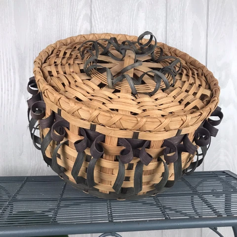 Vintage 90’s Handcrafted Porcupine Twist Basket Numbered Signed Lid Blue Large Cover
