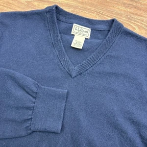 LL Bean 95% Cotton 5% Cashmere Pullover Men V Neck Sweater Medium ID 274603 Blue - Picture 1 of 6