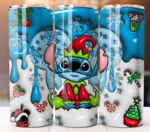 Stitch Christmas 3D Puff Custom Tumbler 20oz Skinny Cup Mug Stainless Steel - Picture 1 of 2