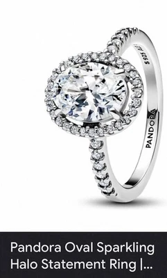 Anillo Pandora Ovalado Brillo Halo Talla 8 Plata 925 con Circonita Transparente Foto 1 de 4