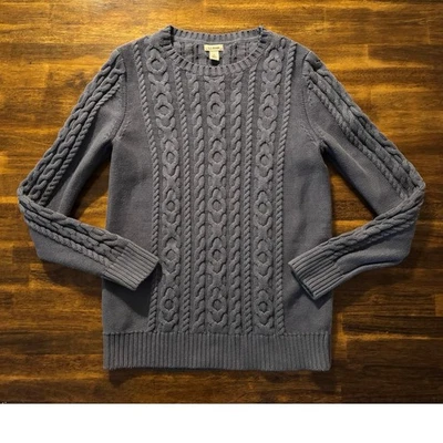 Suéter para mujer LL Bean mediano tejido con cable 100 % algodón suéter cuello redondo  Foto 1 de 4