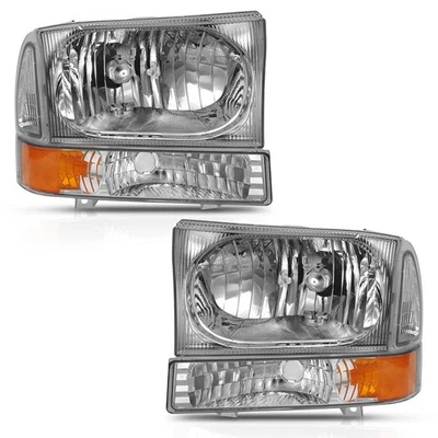 Chrome Clear Lens Headlight Set wAmber Reflector for 99-04 Ford F-250 Super Duty - Image 1 of 3