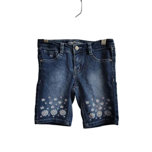 Pantalones Cortos Denim Wallflower Niñas Floral Bordado Azul Lavado Oscuro 6X - Imagen 1 de 4