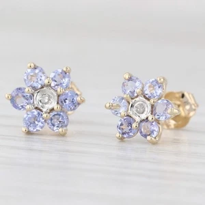 Pendientes De Flor De Tanzanita Y Diamante De 0.60ctw En Oro Amarillo De 10k - Imagen 1 de 8