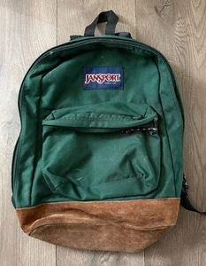Vintage Jansport Day Pack Green Backpack Hiking Leather Bottom Made in USA - Picture 1 of 10