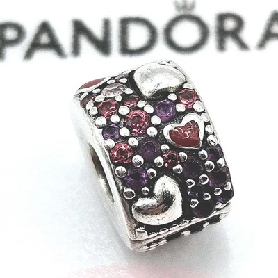 Pandora Charm "Hearts of Love" 790962 Herz Rot Pink Lila Zirkonia Silber Emaille - Bild 1 von 4