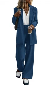 2 Teiler Anzug Business Freizeit Elegant Oversize Blazer Jacke Weites Bein Hose L - Bild 1 von 6