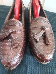 BRAGANO Woven Loafers Mens Sz 10.5M Burgundy Leather Tasseled Dress Shoes - Bild 1 von 5
