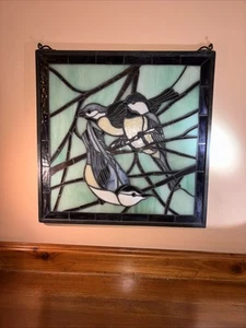 Vintage Meyda Tiffany Stained Glass Birds Wall Hanging - Picture 1 of 5