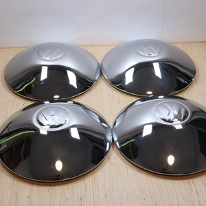 4 VW Volkswagen Emblem 10" Bug Bus Ghia Thing Chrome Dog Dish Hubcaps - Picture 1 of 7