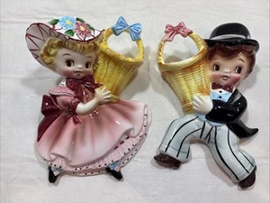 Vintage Lefton Miss Dainty and Mr. Cutie Wall Pockets -circa 1956 - Picture 1 of 14