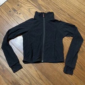 Lululemon Cropped Hoodie Black Jacket Sz 4 Diamond Pattern Full Zip Rare - Picture 1 of 5