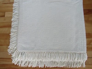 VTG CREAM WOVEN BY THE GOODWIN GUILD WAFFLE BLANKET 94" X54" INCLUDING FRINGE - Picture 1 of 8