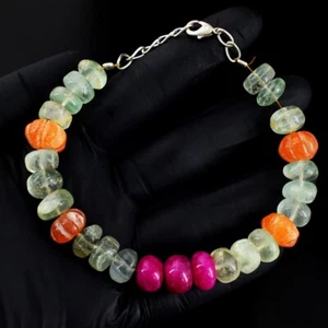 Ultimate Design Pink Ruby ,Onyx & Fluorite 216.00 Cts Beaded Bracelet VK 47 E678 - Picture 1 of 3