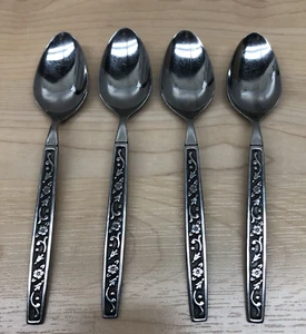 Oneida Northland Stainless Japan Pasadena 4 Vintage Teaspoons w/Black Accents - Picture 1 of 5