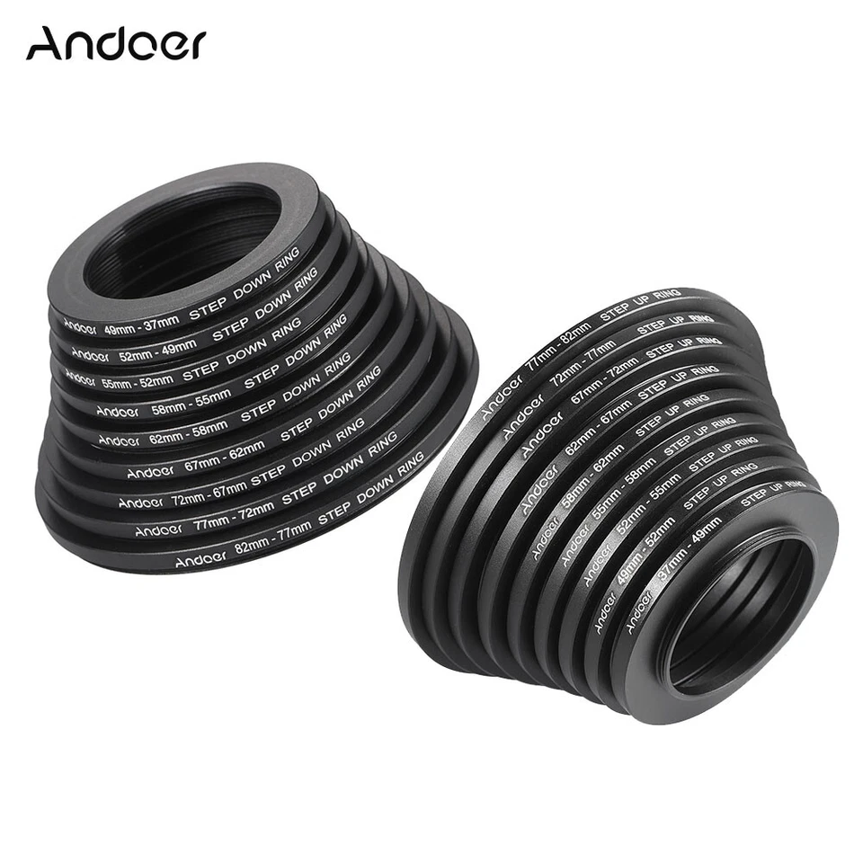 Andoer 18pcs Metal Adapter  Kit 37--82mm Step Up / Down Lens Filter W5U1 - Image 1 of 4