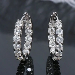 2.4Ctw Round Moissanite Hoops Huggee Earring For Women In 14k White Gold Plated - Picture 1 of 8