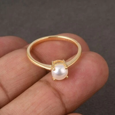 Anillo de compromiso genuino redondo enchapado en oro amarillo joyería regalo para ella Foto 1 de 4