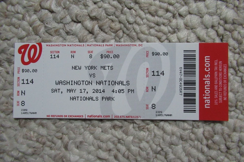 WASHINGTON NATIONALS VS METS 5/17/2014 FULL TICKET ~ LAGARES/DESMOND HRs - Image 1 of 1