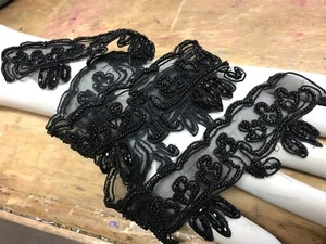 Beaded Sheer 27" Glass Plastic Black Soutache Scalloped 1pc - Picture 1 of 11