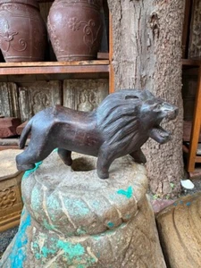 1890's Old Rare Antique Wooden Hand Carved Walking Lion Figurine - Picture 1 of 9
