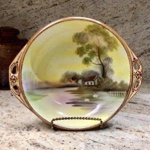 Vintage Noritake Serving Bowl Tree In The Meadow Swans Handles Hand Painted - Picture 1 of 9