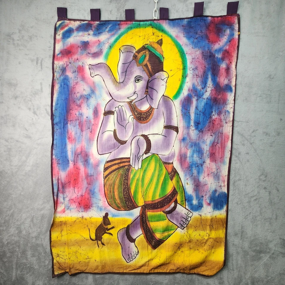 Lord Ganesh Colgante de Pared 30"x40" Algodón Tapiz Dios Hindú con Ratón Cadera India Foto 1 de 4
