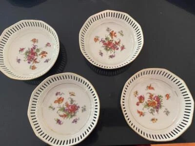 Carl Schumann Antiguo Reticulado Dresden Flor 4 Cuencos Set 1900 Marca Verde 6" Foto 1 de 4