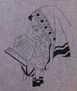 Arleen JUDAICA HandPainted Needlepoint Canvas JEWISH RABBI Black & White RARE! - Picture 1 of 5