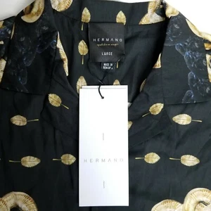 Nwt Hermano Men's Long Sleeve Black Ram Print Size Large Button Up Shirt - Picture 1 of 10