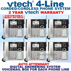 VTECH CM18445 4-LINE PHONE WITH 5 CORDLESS DESKSETS - MUSIC ON HOLD - BRAND NEW - Picture 1 of 4