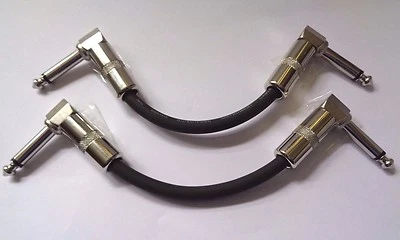 2 x 20 HAND BUILT STUDIO QUALITY RIGHT ANGLE PATCH LEADS FOR GUITAR